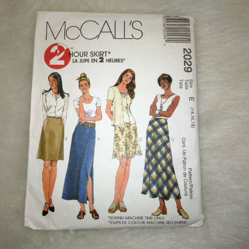 McCall's 2029 Sz 14-16-18 Easy to Sew Misses 2 hr skirt in 2 lengths
